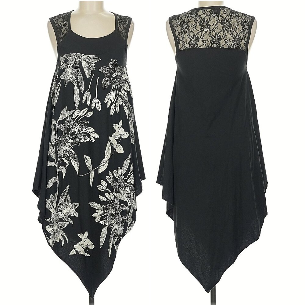 Snow Girls Floral Hnadkerchief Tank Dress Black NWOT